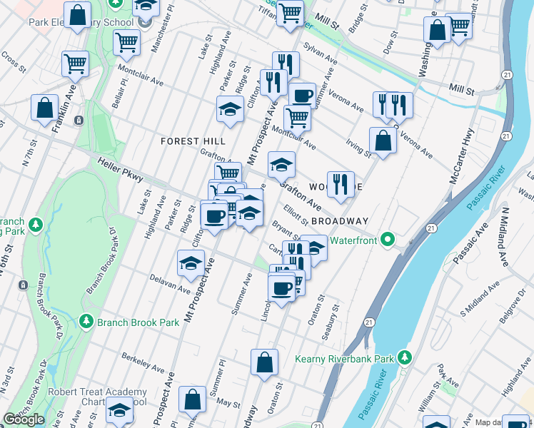 map of restaurants, bars, coffee shops, grocery stores, and more near 706 Summer Avenue in Newark