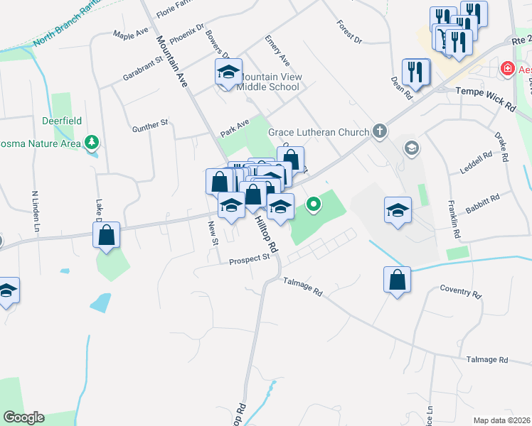 map of restaurants, bars, coffee shops, grocery stores, and more near 5 East Main Street in Mendham Township