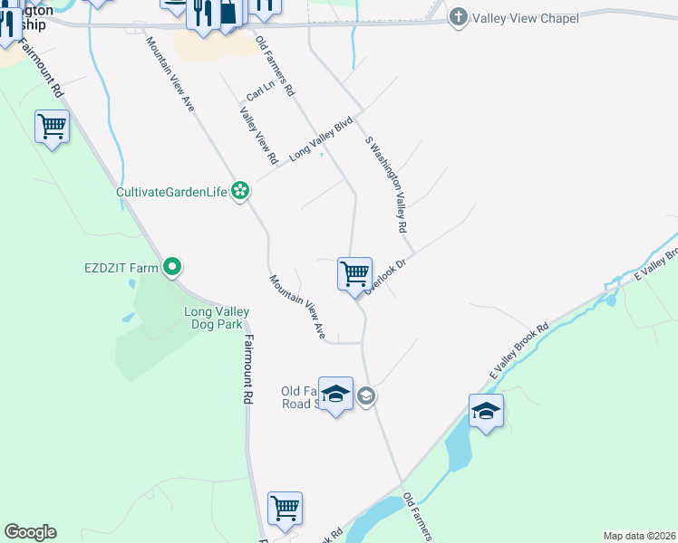 map of restaurants, bars, coffee shops, grocery stores, and more near 2 Hillside Terrace in Washington Township