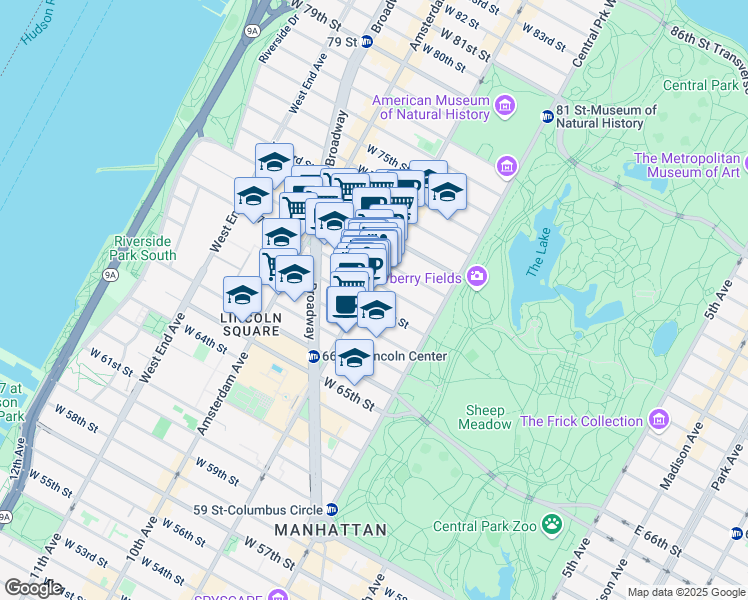 map of restaurants, bars, coffee shops, grocery stores, and more near 198 Columbus Avenue in New York