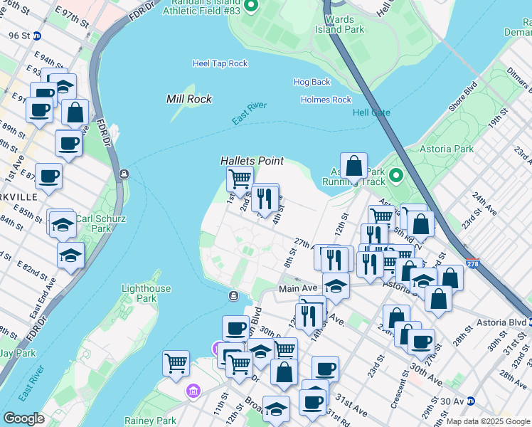 map of restaurants, bars, coffee shops, grocery stores, and more near in New York