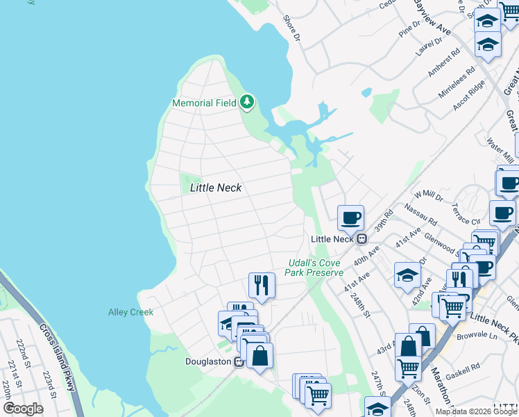 map of restaurants, bars, coffee shops, grocery stores, and more near 3-28 Hollywood Avenue in Queens