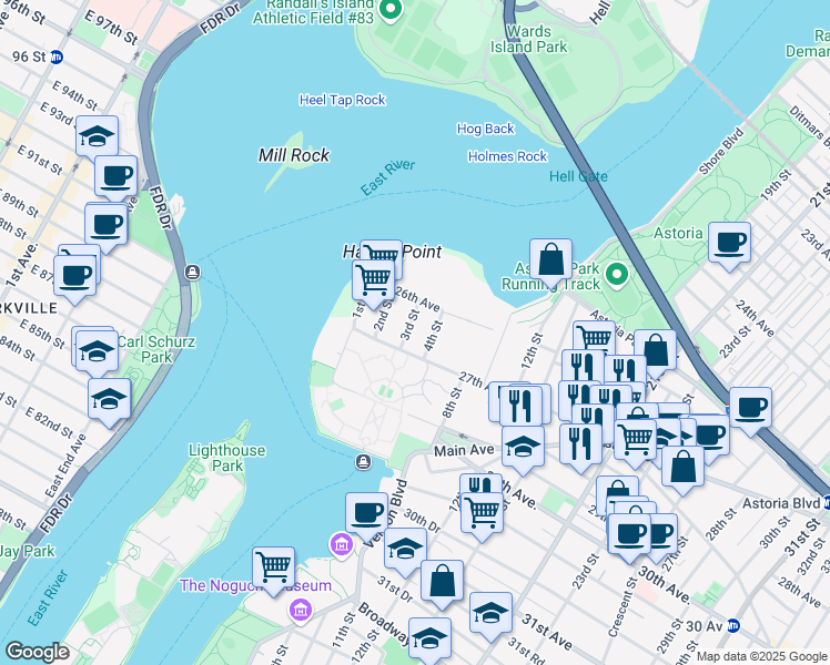 map of restaurants, bars, coffee shops, grocery stores, and more near in New York