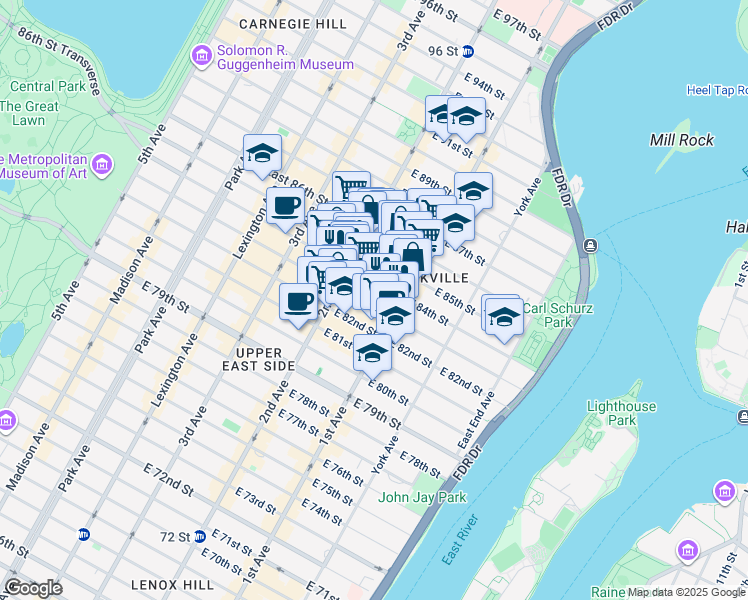 map of restaurants, bars, coffee shops, grocery stores, and more near in New York