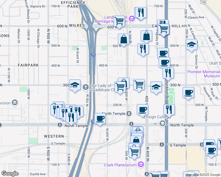 map of restaurants, bars, coffee shops, grocery stores, and more near 568 West 300 North in Salt Lake City