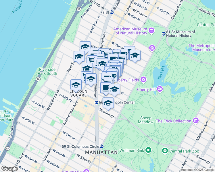 map of restaurants, bars, coffee shops, grocery stores, and more near in New York