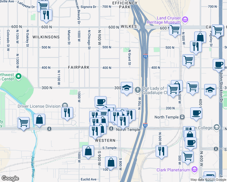 map of restaurants, bars, coffee shops, grocery stores, and more near 822 West 300 North in Salt Lake City