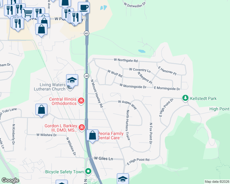 map of restaurants, bars, coffee shops, grocery stores, and more near 400 West Morningside Drive in Peoria