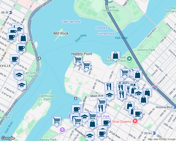 map of restaurants, bars, coffee shops, grocery stores, and more near in New York