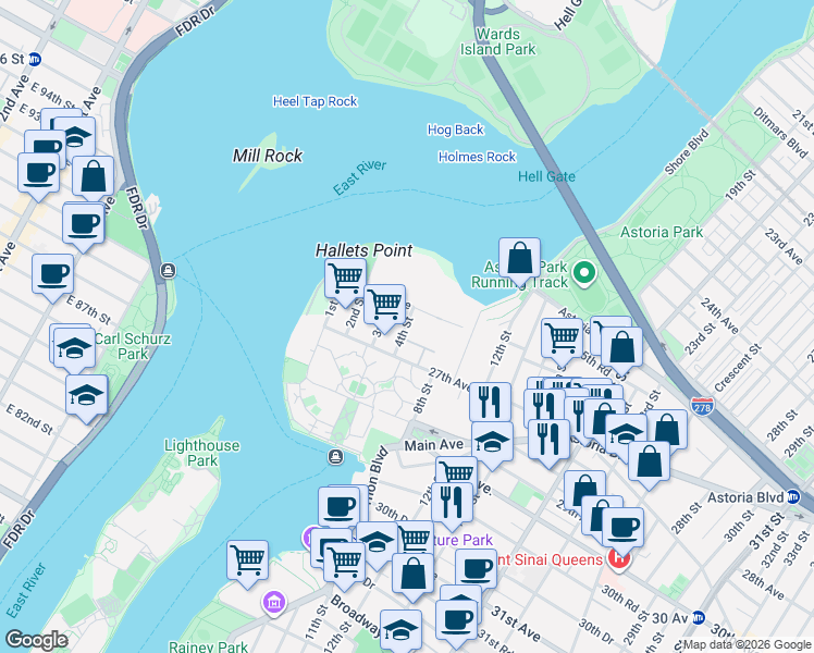 map of restaurants, bars, coffee shops, grocery stores, and more near in New York