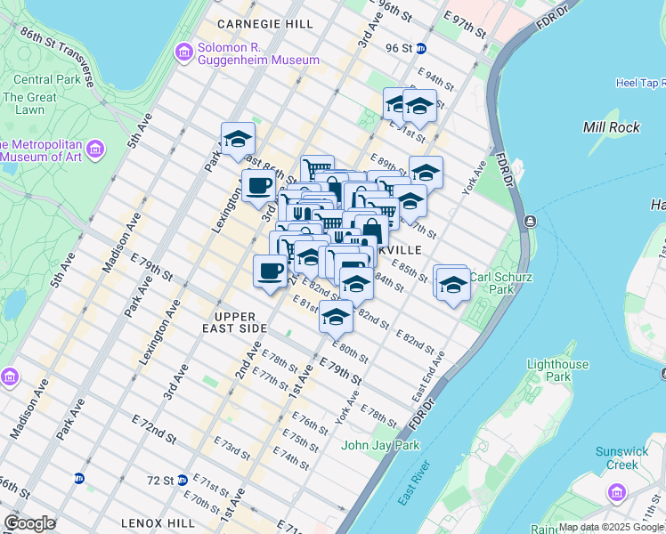 map of restaurants, bars, coffee shops, grocery stores, and more near in New York