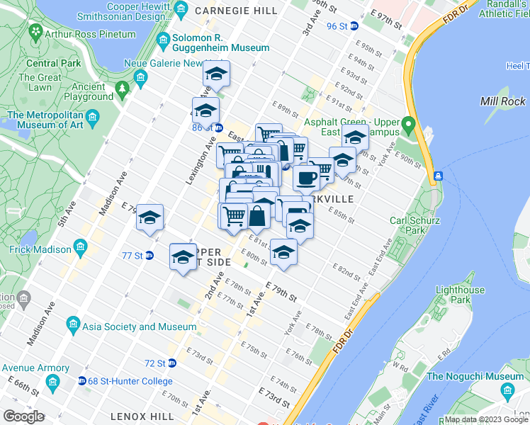 map of restaurants, bars, coffee shops, grocery stores, and more near in New York