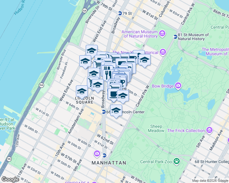 map of restaurants, bars, coffee shops, grocery stores, and more near in New York