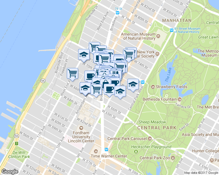 map of restaurants, bars, coffee shops, grocery stores, and more near in New York