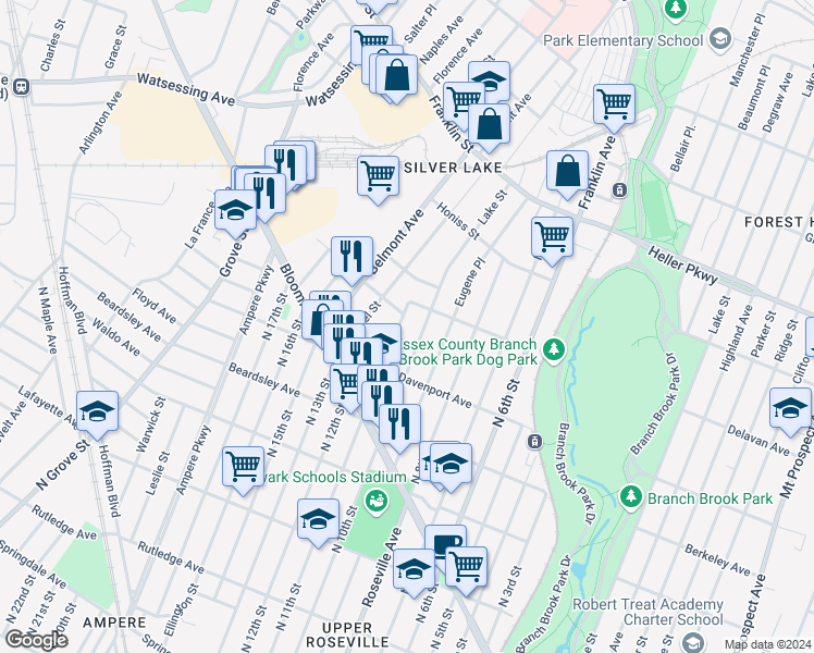 map of restaurants, bars, coffee shops, grocery stores, and more near 9 Lawrence Street in Belleville