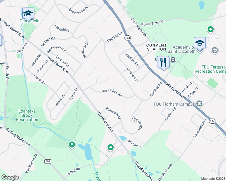 map of restaurants, bars, coffee shops, grocery stores, and more near 9 Fox Hollow Road in Morristown