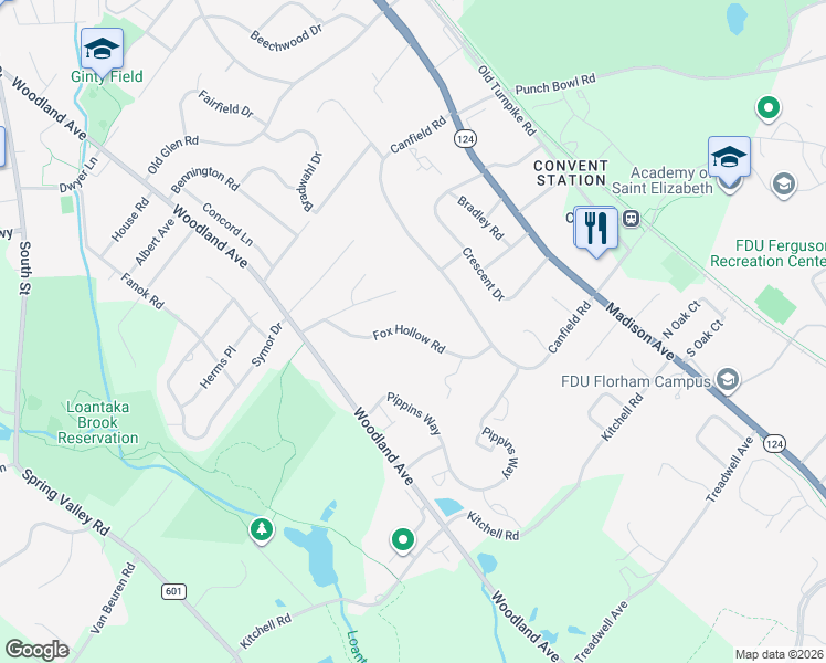 map of restaurants, bars, coffee shops, grocery stores, and more near 9 Fox Hollow Road in Morristown