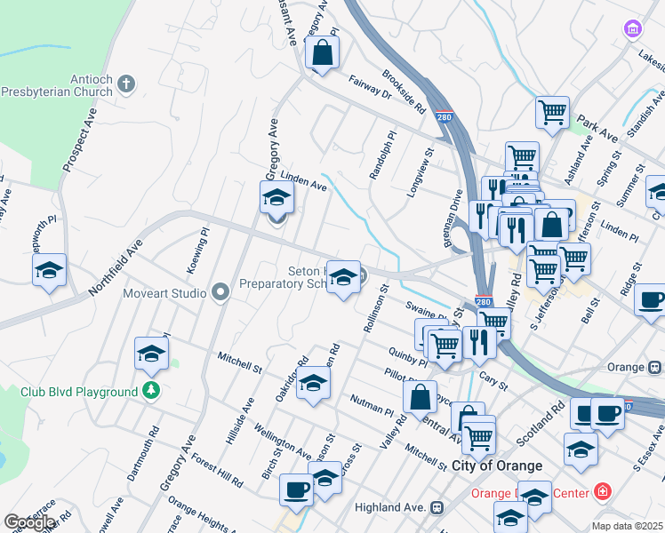 map of restaurants, bars, coffee shops, grocery stores, and more near 176 County Road 508 in West Orange