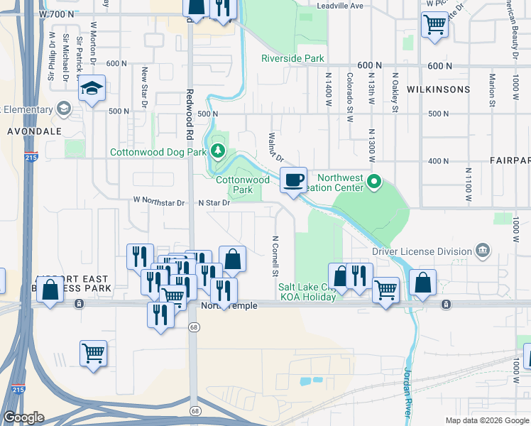 map of restaurants, bars, coffee shops, grocery stores, and more near 1558 West Harvest Street in Salt Lake City