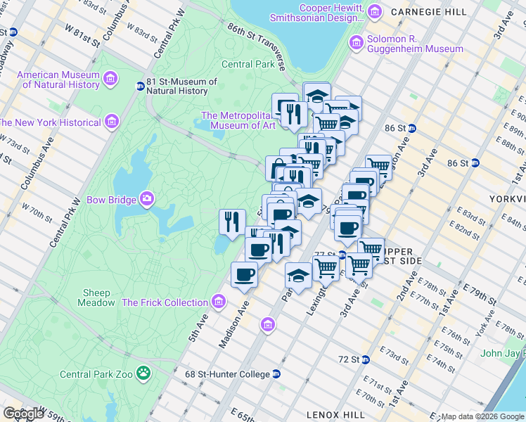 map of restaurants, bars, coffee shops, grocery stores, and more near in New York