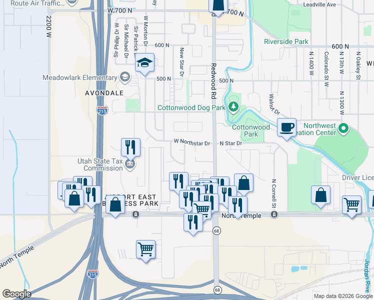 map of restaurants, bars, coffee shops, grocery stores, and more near 280 New Star Drive in Salt Lake City