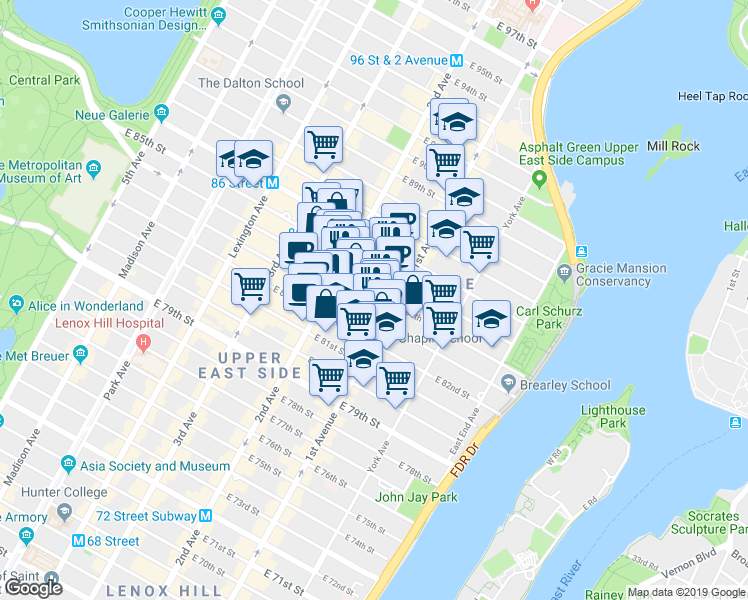 map of restaurants, bars, coffee shops, grocery stores, and more near in New York