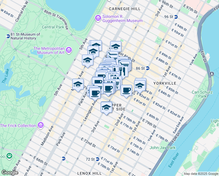 map of restaurants, bars, coffee shops, grocery stores, and more near in New York