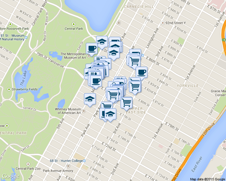 map of restaurants, bars, coffee shops, grocery stores, and more near in New York
