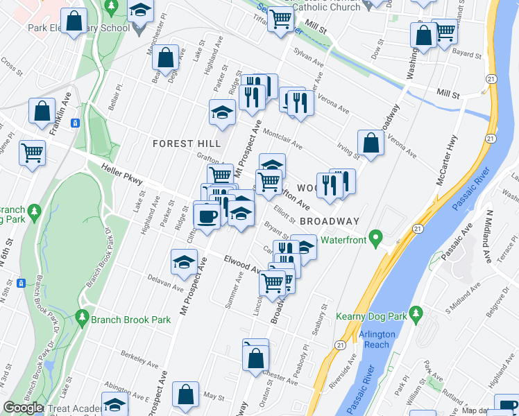 map of restaurants, bars, coffee shops, grocery stores, and more near 706 Summer Avenue in Newark