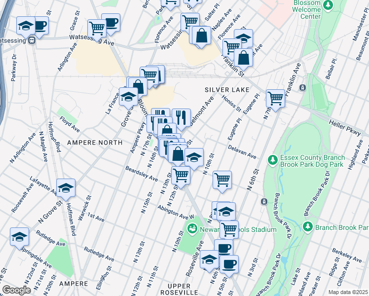 map of restaurants, bars, coffee shops, grocery stores, and more near 39 Heckel Street in Belleville