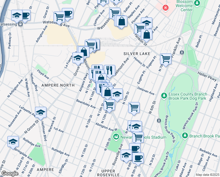 map of restaurants, bars, coffee shops, grocery stores, and more near 39 Heckel Street in Belleville