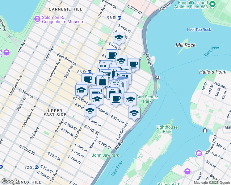 map of restaurants, bars, coffee shops, grocery stores, and more near in New York