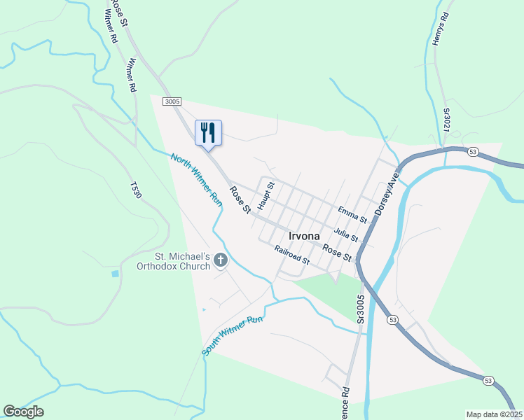 map of restaurants, bars, coffee shops, grocery stores, and more near 79 Haupt Street in Irvona