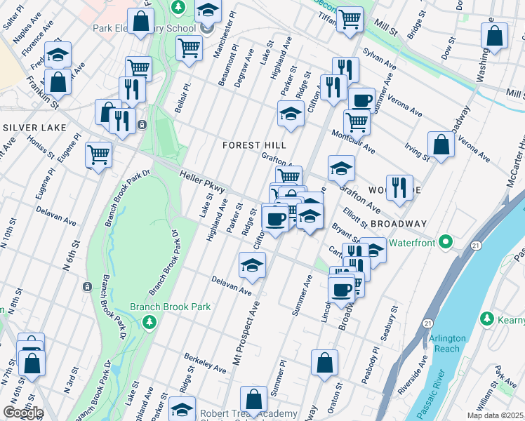 map of restaurants, bars, coffee shops, grocery stores, and more near 70 Heller Parkway in Newark