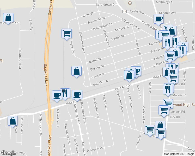 map of restaurants, bars, coffee shops, grocery stores, and more near 12 Yarnell Street in Brentwood