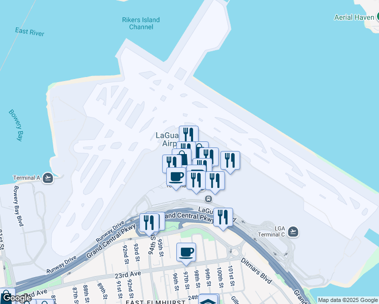 map of restaurants, bars, coffee shops, grocery stores, and more near in Queens