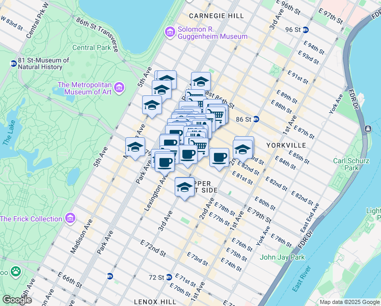 map of restaurants, bars, coffee shops, grocery stores, and more near in New York