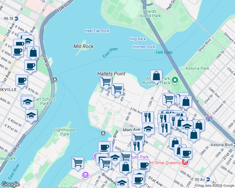 map of restaurants, bars, coffee shops, grocery stores, and more near in New York