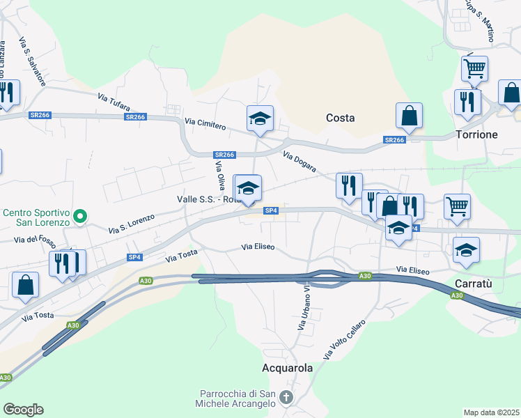 map of restaurants, bars, coffee shops, grocery stores, and more near 332 Via Carmine Amato in Piazza del Galdo-Sant'angelo