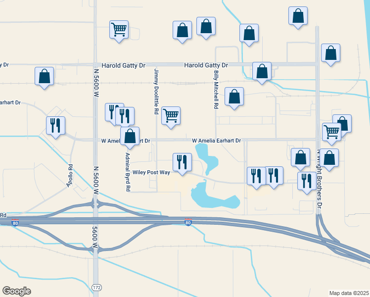 map of restaurants, bars, coffee shops, grocery stores, and more near 5077-5241 W Amelia Earhart Dr in Salt Lake City