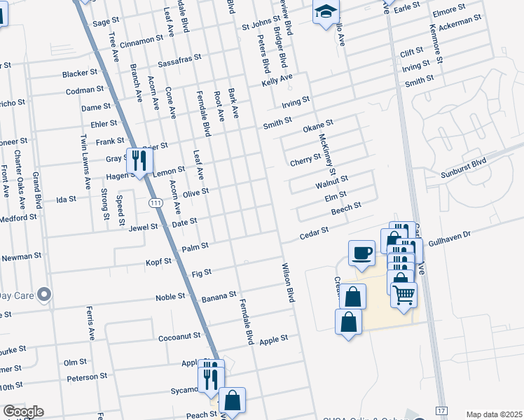 map of restaurants, bars, coffee shops, grocery stores, and more near 9 Date Street in Central Islip