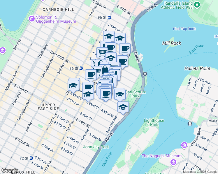 map of restaurants, bars, coffee shops, grocery stores, and more near in New York