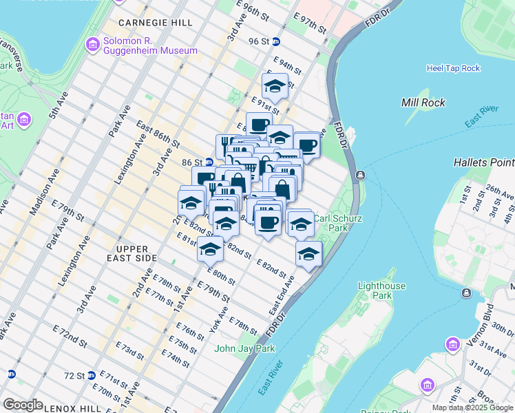 map of restaurants, bars, coffee shops, grocery stores, and more near in New York