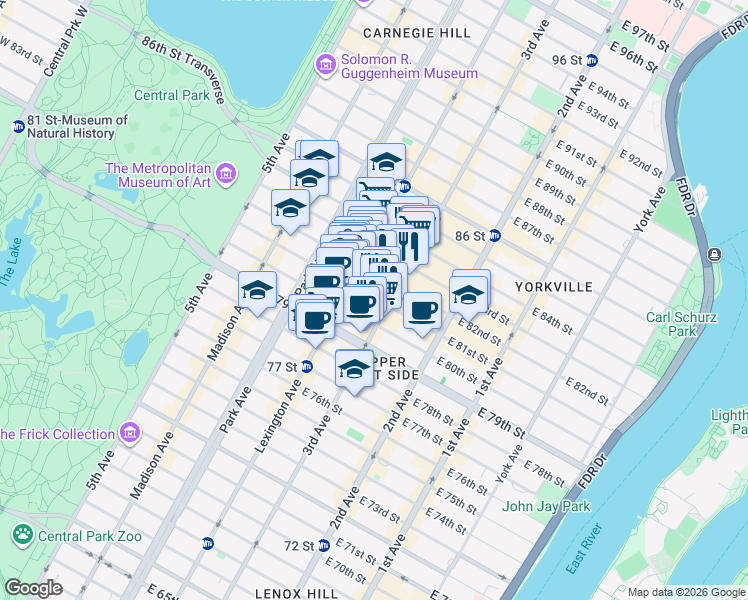 map of restaurants, bars, coffee shops, grocery stores, and more near in New York