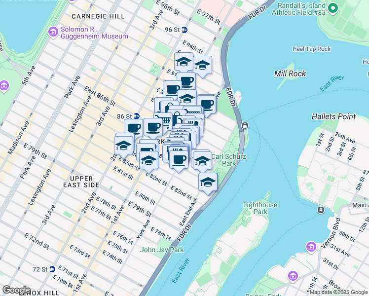 map of restaurants, bars, coffee shops, grocery stores, and more near in New York