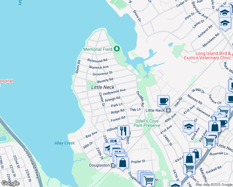 map of restaurants, bars, coffee shops, grocery stores, and more near 256 Hollywood Avenue in Queens