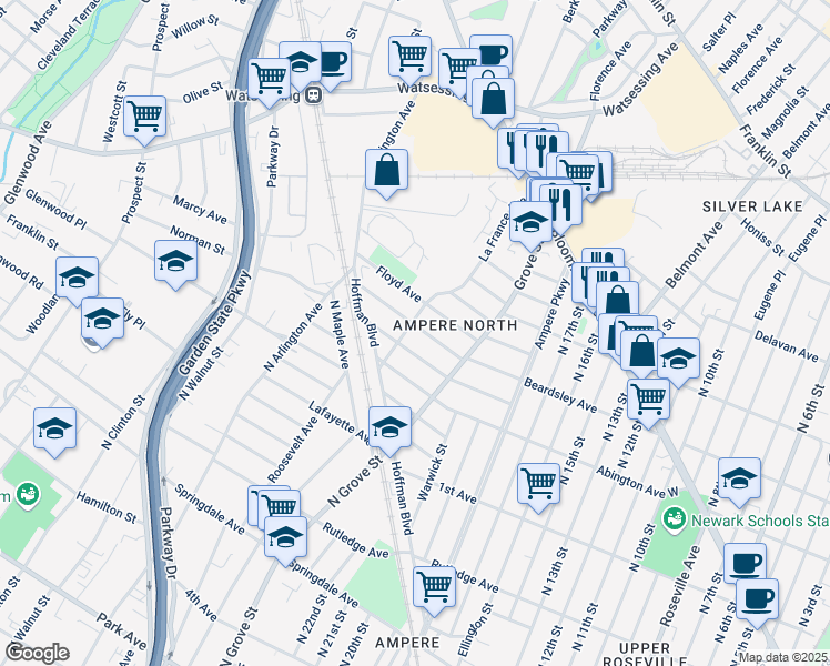 map of restaurants, bars, coffee shops, grocery stores, and more near 486 Beardsley Avenue in Bloomfield