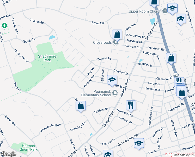 map of restaurants, bars, coffee shops, grocery stores, and more near 8 Talman Place in Dix Hills