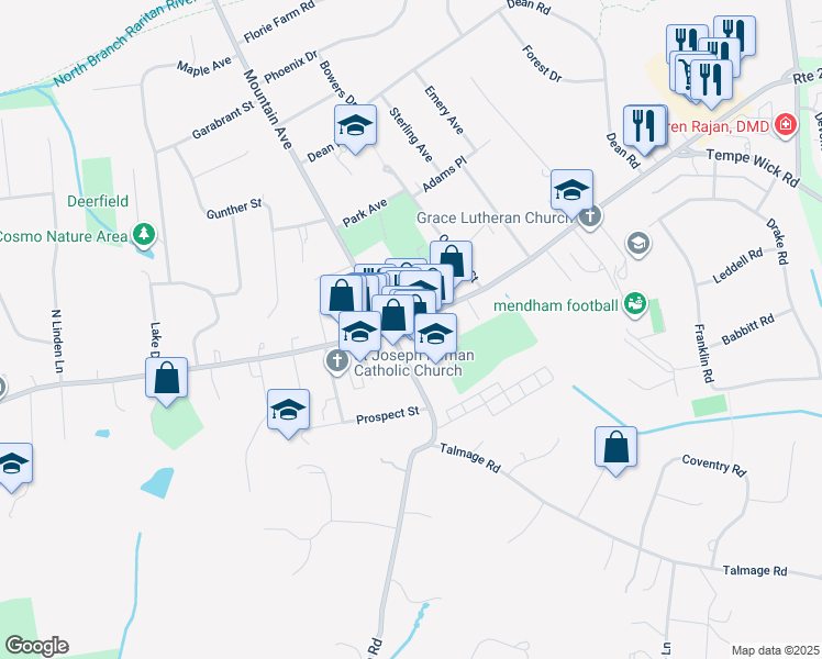 map of restaurants, bars, coffee shops, grocery stores, and more near 5 East Main Street in New Church