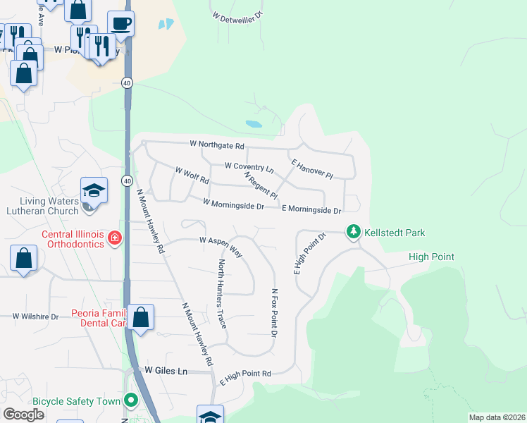map of restaurants, bars, coffee shops, grocery stores, and more near 108 W Morningside Dr in Peoria